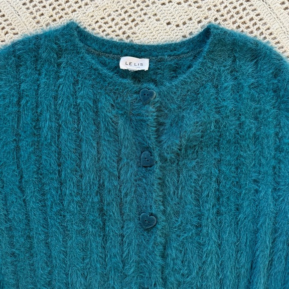 Le Lis Collection Jade Green Furry Cardigan Heart Buttons - Picture 5 of 10